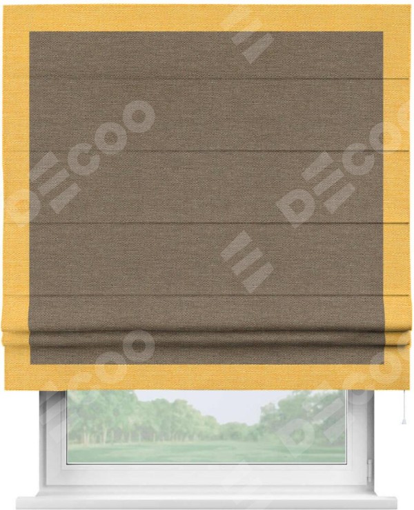 Римская штора «Кортин» с кантом Чесс, для проема, ткань лён светло-коричневый