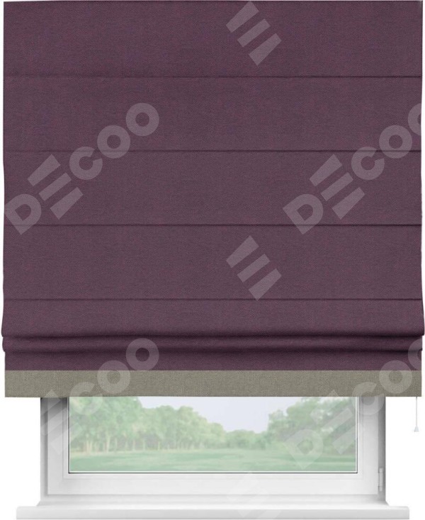 Римская штора «Кортин» с кантом Джестер, для проема, ткань лён димаут, фиолетовый