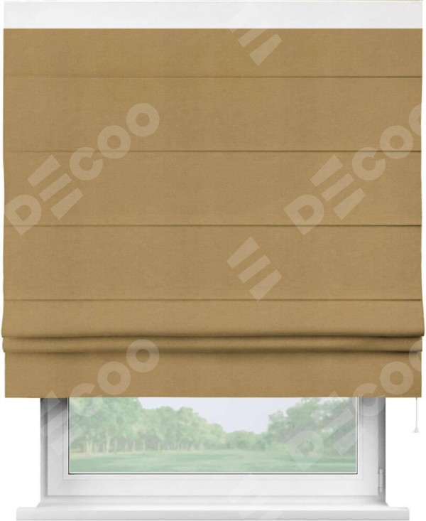 Римская штора «Кортин» с кантом Кинг, для проема, ткань вельвет горчица