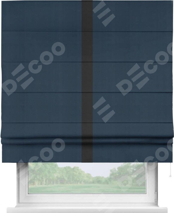 Римская штора «Кортин» с кантом Хайвэй, для проема, ткань блэкаут однотонный синий