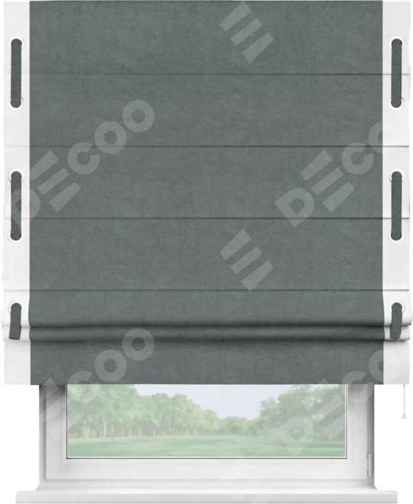 Римская штора «Кортин» с кантом Стрим Дуо (люверсы с пояском), для проема, ткань вельвет серый