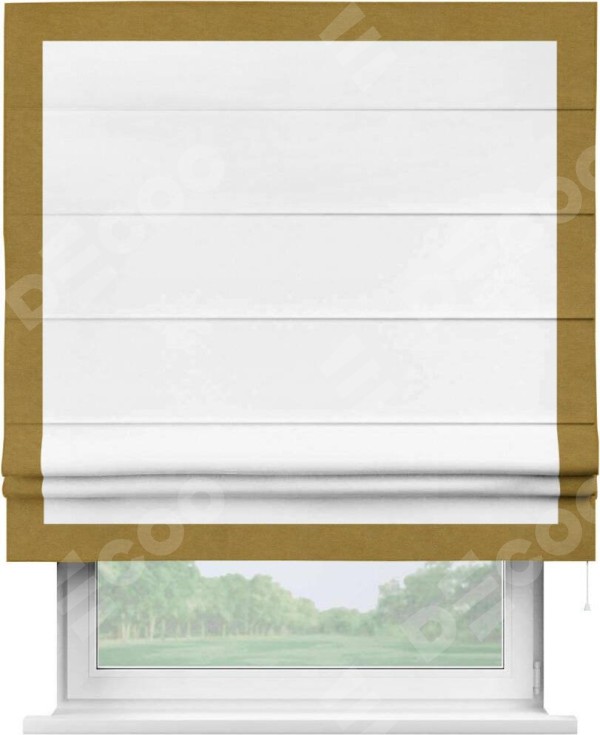 Римская штора «Кортин» с кантом Чесс, для проема, ткань вельвет белый