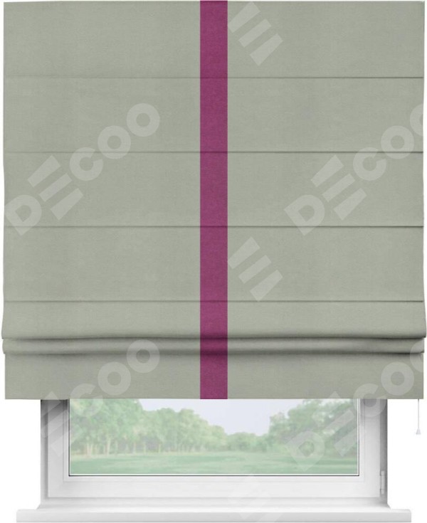 Римская штора «Кортин» с кантом Хайвэй, для проема, ткань вельвет cветло-серый