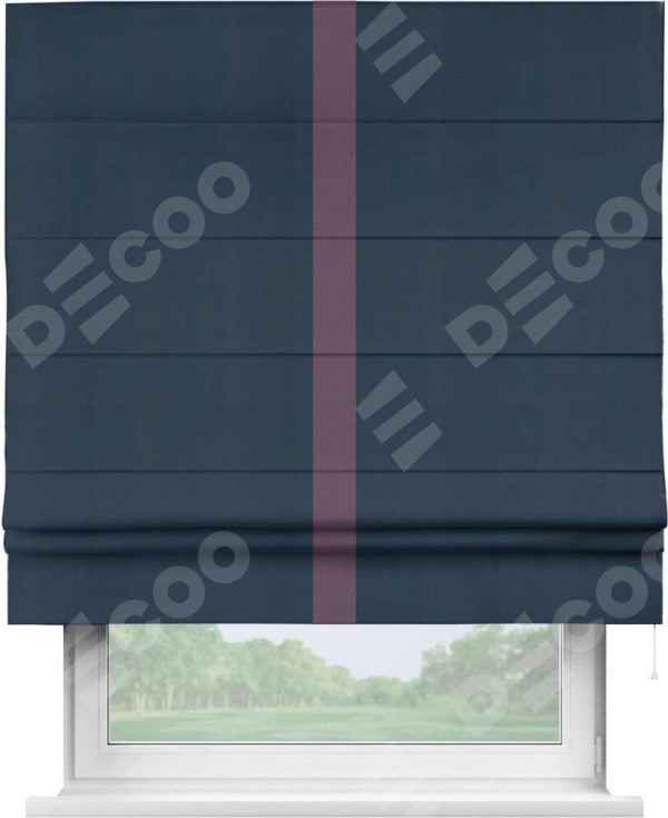 Римская штора «Кортин» с кантом Хайвэй, для проема, ткань блэкаут однотонный синий