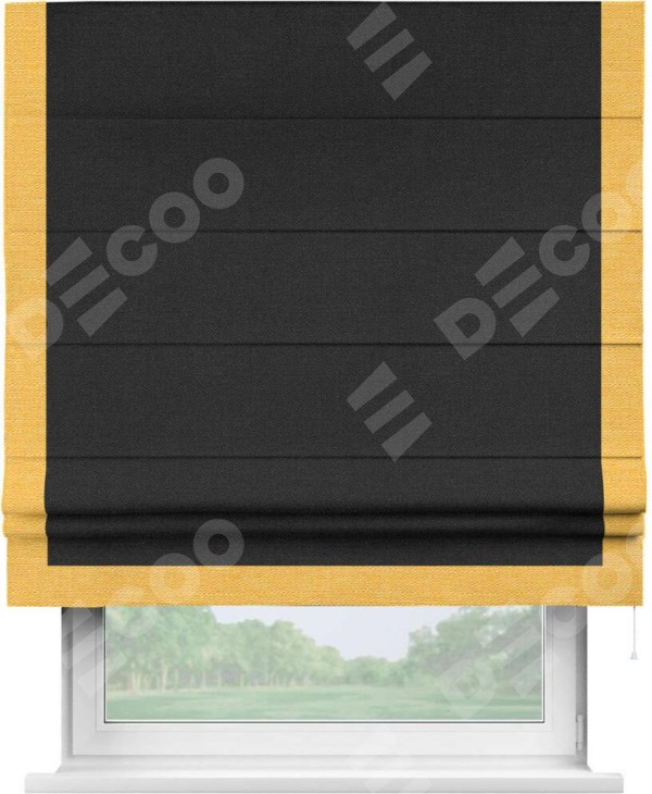 Римская штора «Кортин» с кантом Виктория, для проема, ткань лён черный