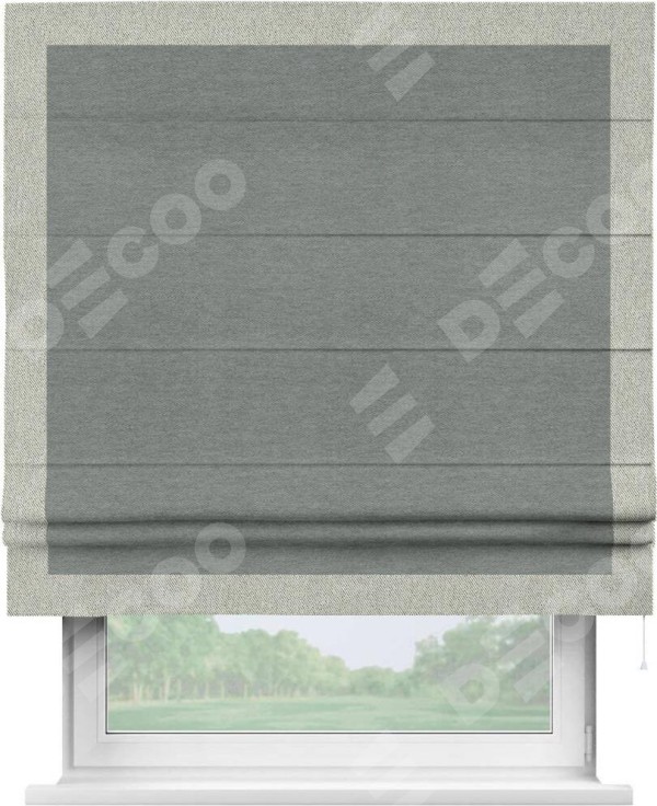 Римская штора «Кортин» с кантом Чесс, для проема, ткань твид блэкаут, серый