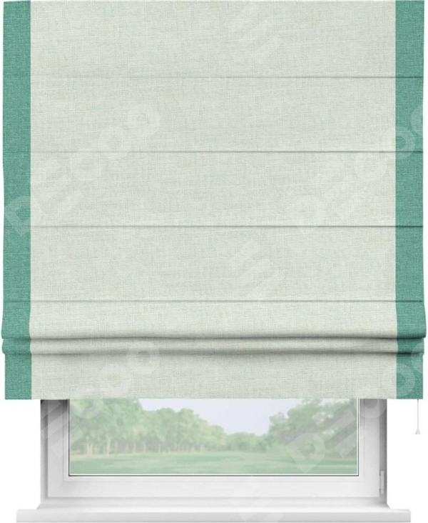 Римская штора «Кортин» для проёма, лён топлёное молоко, с кантом Стрим Дуо