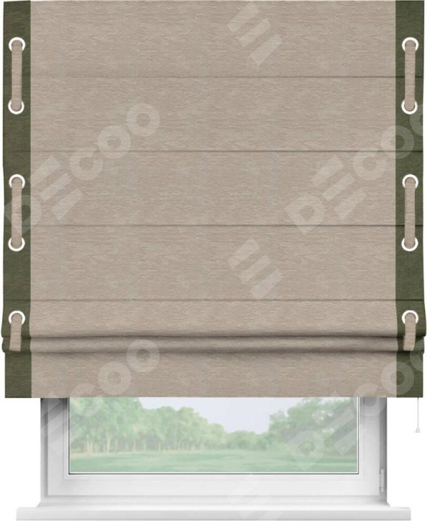 Римская штора «Кортин» с кантом Стрим Дуо (люверсы с пояском), для проема, ткань софт однотонный темно-бежевый