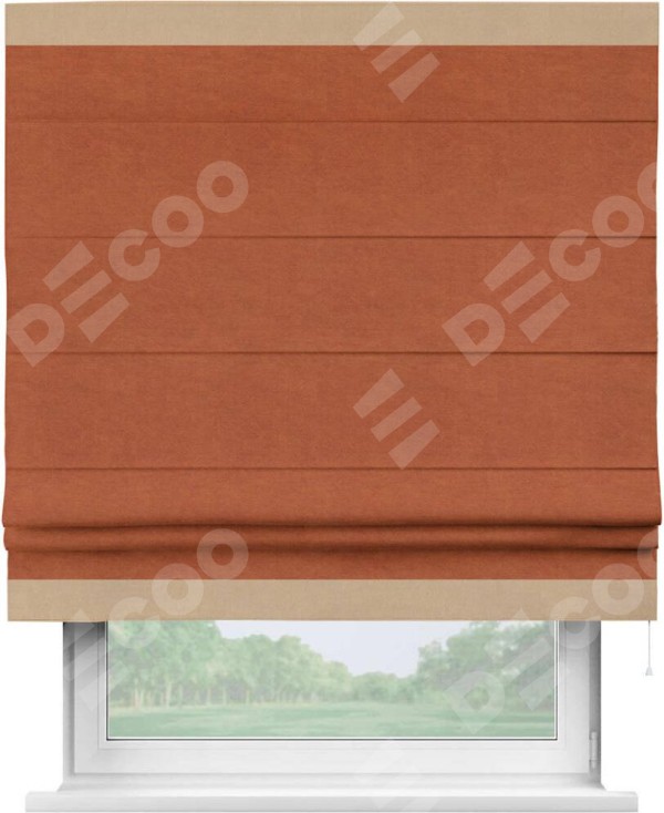 Римская штора «Кортин» с кантом Горизонт, для проема, ткань вельвет терракотовый