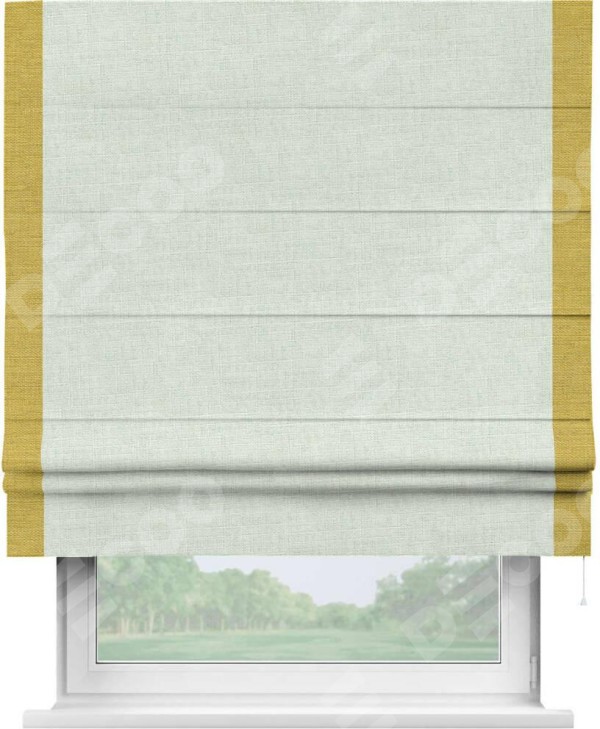 Римская штора «Кортин» для проёма, лён топлёное молоко, с кантом Стрим Дуо