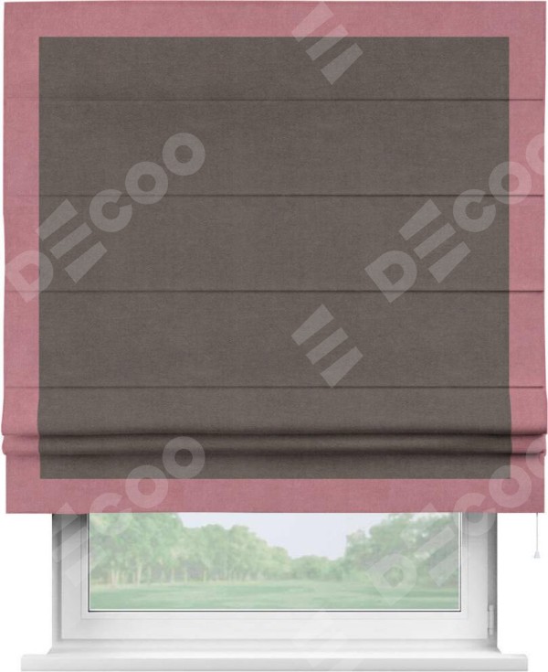 Римская штора «Кортин» с кантом Чесс, для проема, ткань вельвет коричневый
