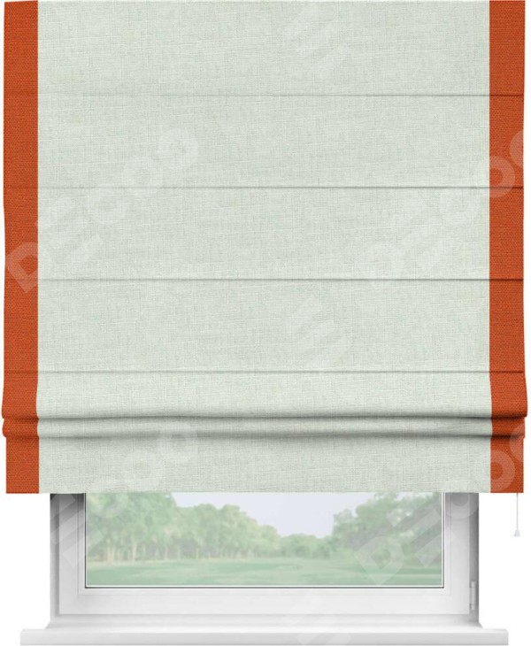 Римская штора «Кортин» для проёма, лён топлёное молоко, с кантом Стрим Дуо