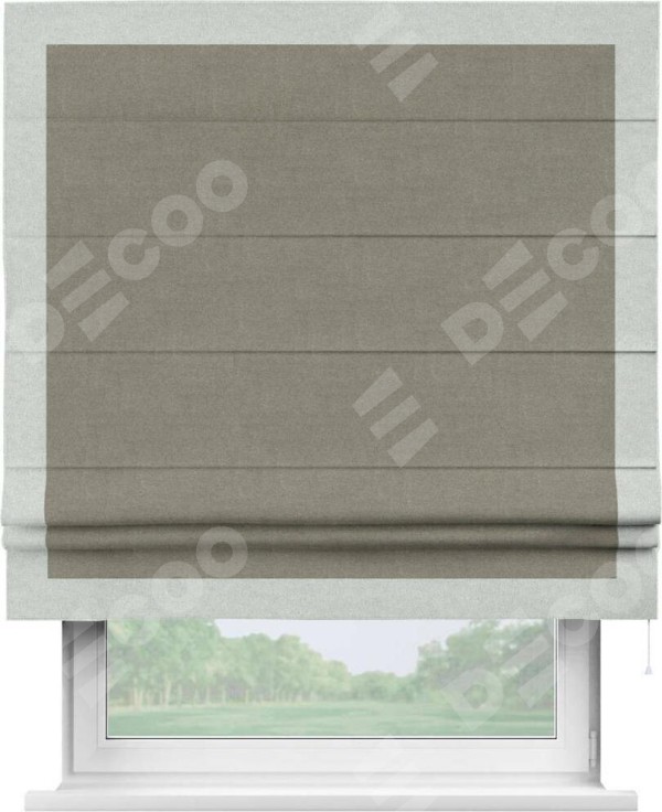 Римская штора «Кортин» с кантом Чесс, для проема, лён блэкаут шампань