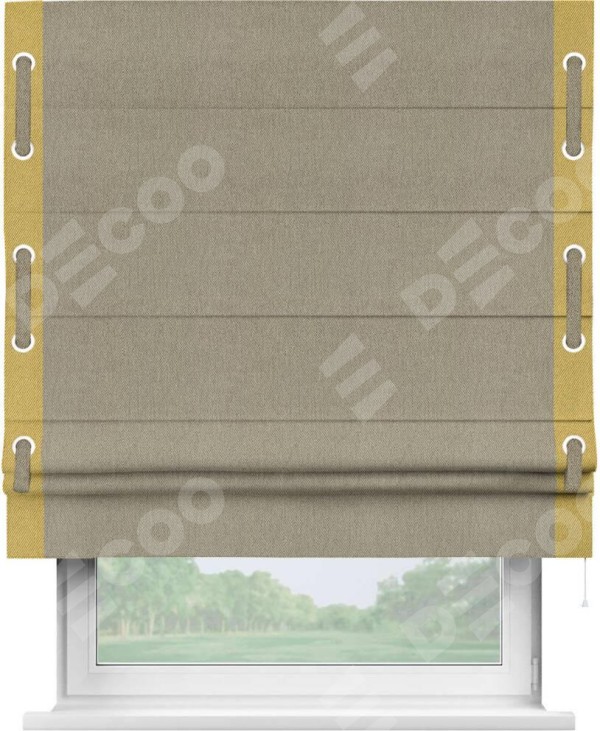 Римская штора «Кортин» с кантом Стрим Дуо (люверсы с пояском), для проема, ткань твид блэкаут, кофе