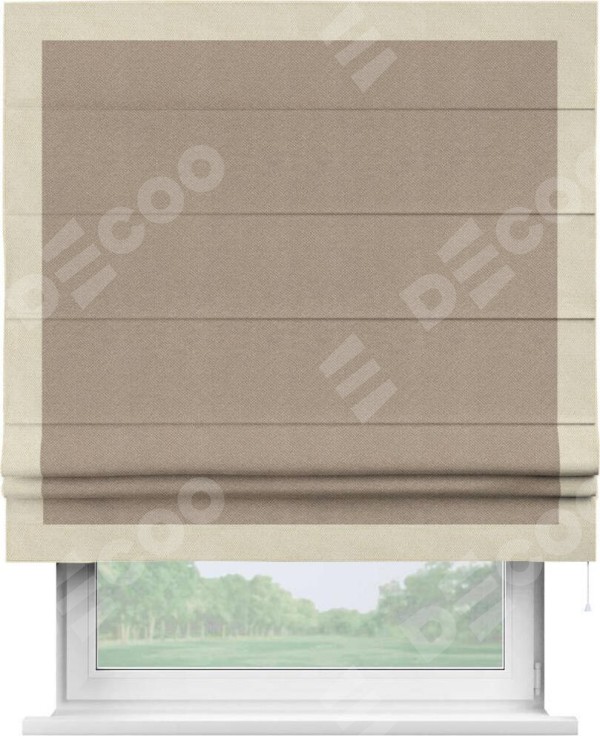 Римская штора «Кортин» с кантом Чесс, для проема, ткань лён димаут, светло-бежевый