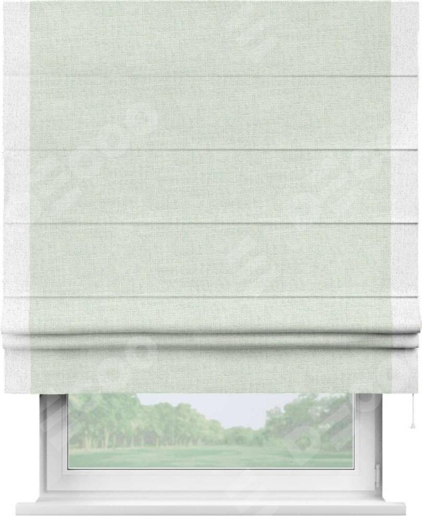 Римская штора «Кортин» для проёма, лён топлёное молоко, с кантом Стрим Дуо