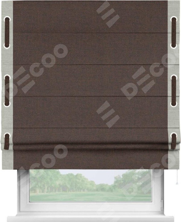 Римская штора «Кортин» с кантом Стрим Дуо (люверсы с пояском), для проема, ткань лён коричневый