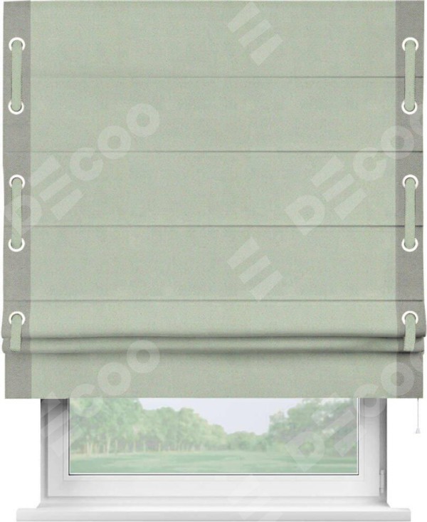 Римская штора «Кортин» с кантом Стрим Дуо (люверсы с пояском), для проема, ткань блэкаут однотонный светло-серый