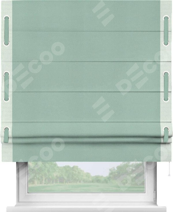 Римская штора «Кортин» с кантом Стрим Дуо (люверсы с пояском), для проема, ткань блэкаут однотонный ментоловый