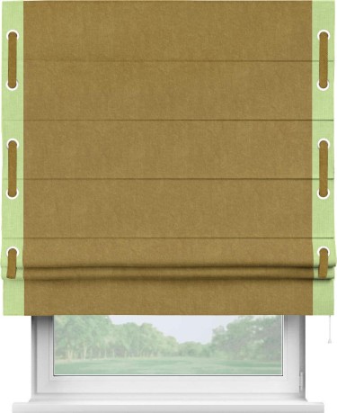 Римская штора «Кортин» для проема, канвас горчица, с кантом Стрим Дуо (люверсы с пояском)