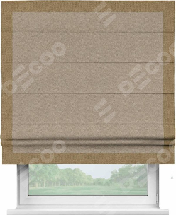 Римская штора «Кортин» с кантом Чесс, для проема, ткань лён димаут, светло-бежевый