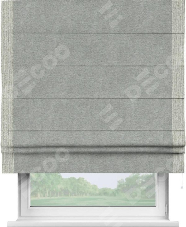 Римская штора «Кортин» с кантом Стрим Дуо, для проема, ткань твид блэкаут, светло-серый