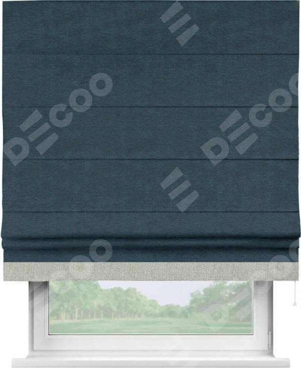 Римская штора «Кортин» с кантом Джестер, для проема, ткань твид блэкаут, глубокий синий