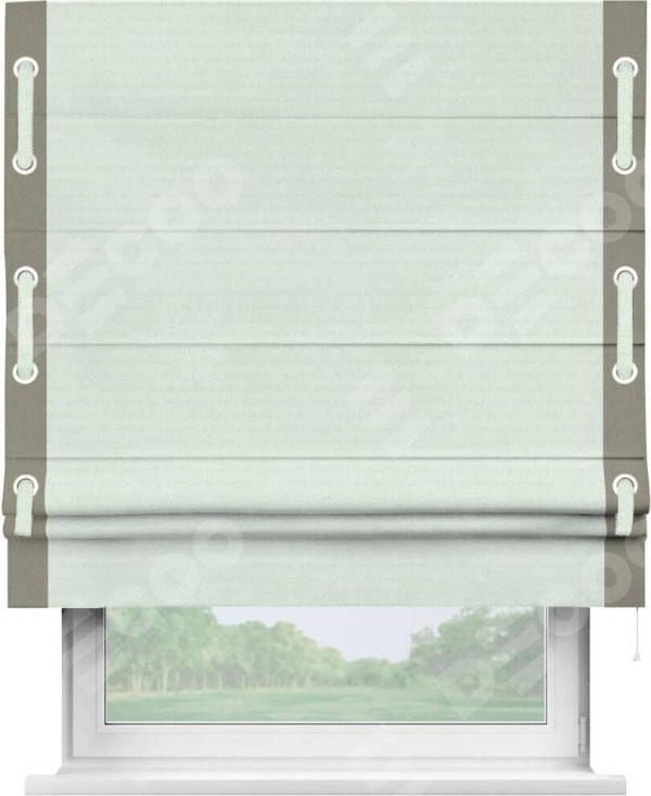 Римская штора «Кортин» с кантом Стрим Дуо (люверсы с пояском), для проема, ткань блэкаут однотонный дымчато-молочный