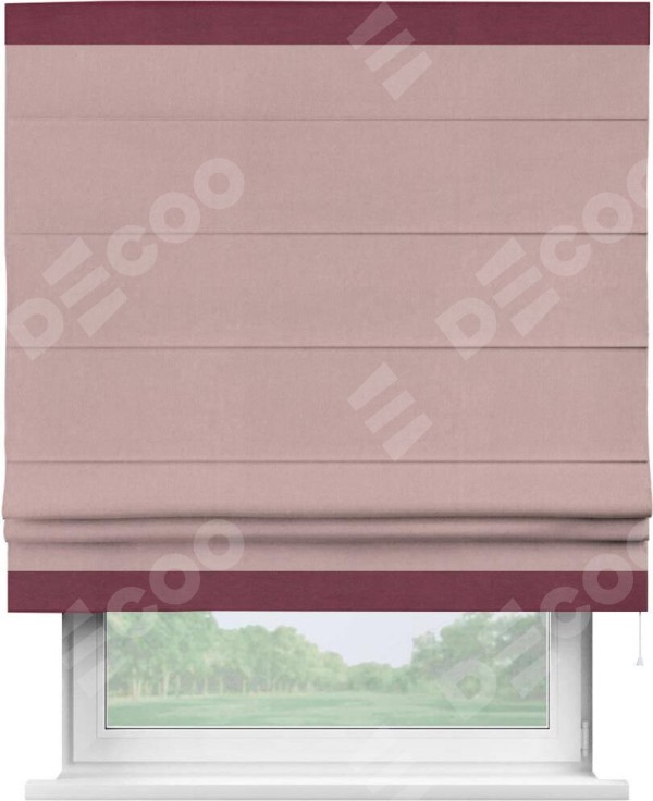 Римская штора «Кортин» с кантом Горизонт, для проема, ткань вельвет розовая пудра