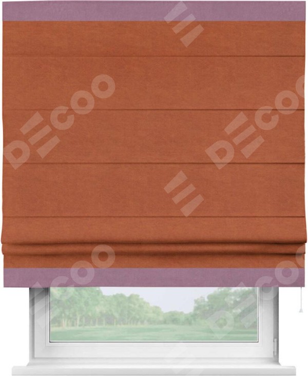 Римская штора «Кортин» с кантом Горизонт, для проема, ткань вельвет терракотовый
