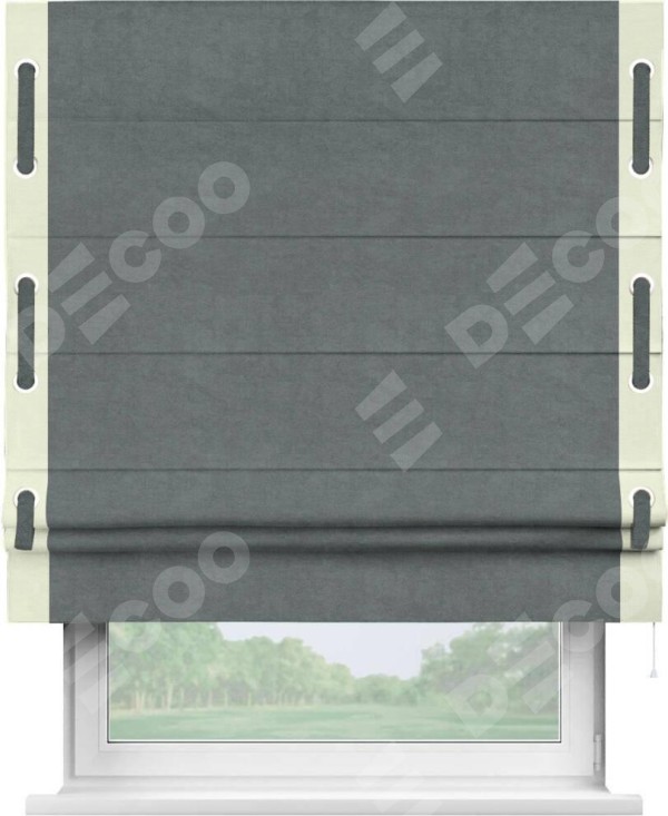 Римская штора «Кортин» с кантом Стрим Дуо (люверсы с пояском), для проема, ткань вельвет серый