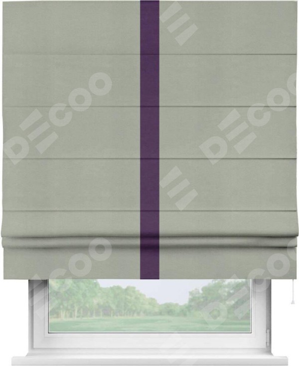 Римская штора «Кортин» с кантом Хайвэй, для проема, ткань вельвет cветло-серый