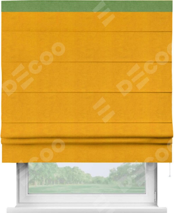 Римская штора «Кортин» с кантом Кинг, для проема, ткань вельвет желтый