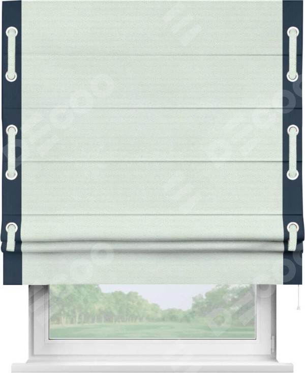 Римская штора «Кортин» с кантом Стрим Дуо (люверсы с пояском), для проема, ткань блэкаут однотонный дымчато-молочный