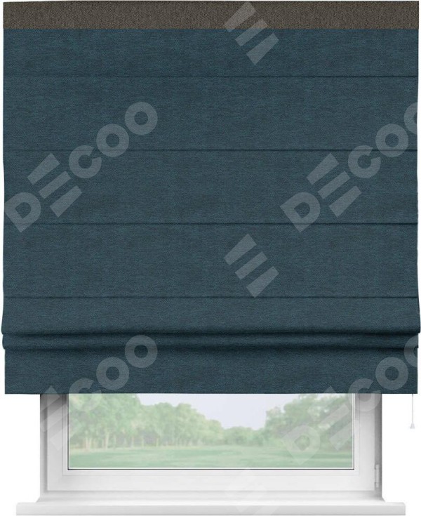 Римская штора «Кортин» с кантом Кинг, для проема, ткань твид блэкаут, глубокий синий