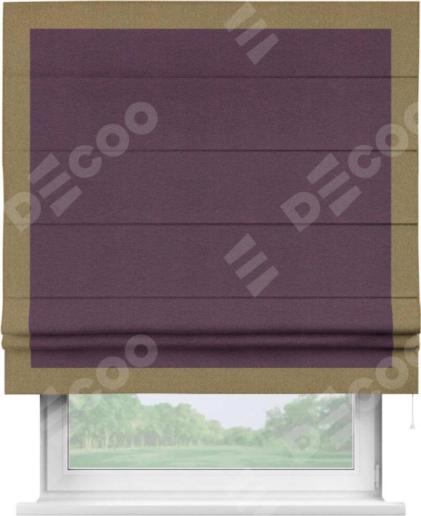 Римская штора «Кортин» с кантом Чесс, для проема, ткань лён димаут, фиолетовый