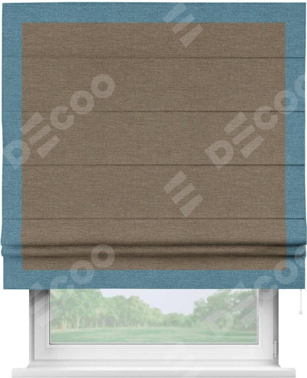 Римская штора «Кортин» с кантом Чесс, для проема, ткань лён светло-коричневый