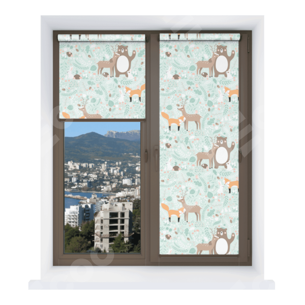 Рулонная штора Мини с принтом Лесные друзья