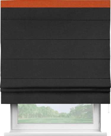 Римская штора «Кортин» с кантом Кинг, для проема, ткань лён черный