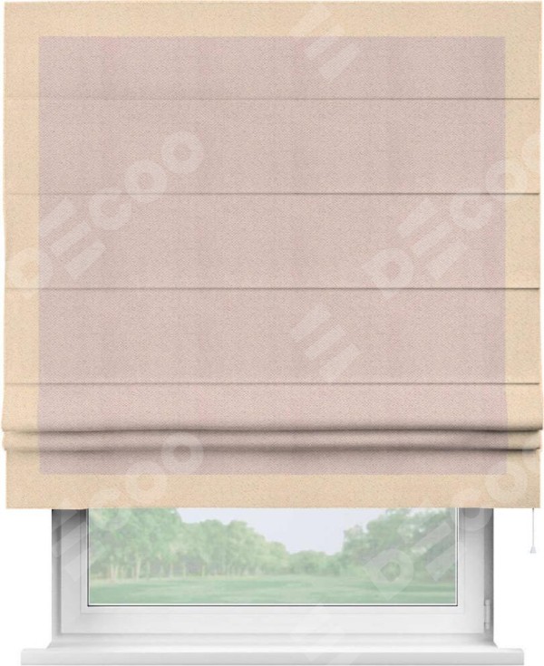 Римская штора «Кортин» с кантом Чесс, для проема, ткань блэкаут с блеском сиреневый