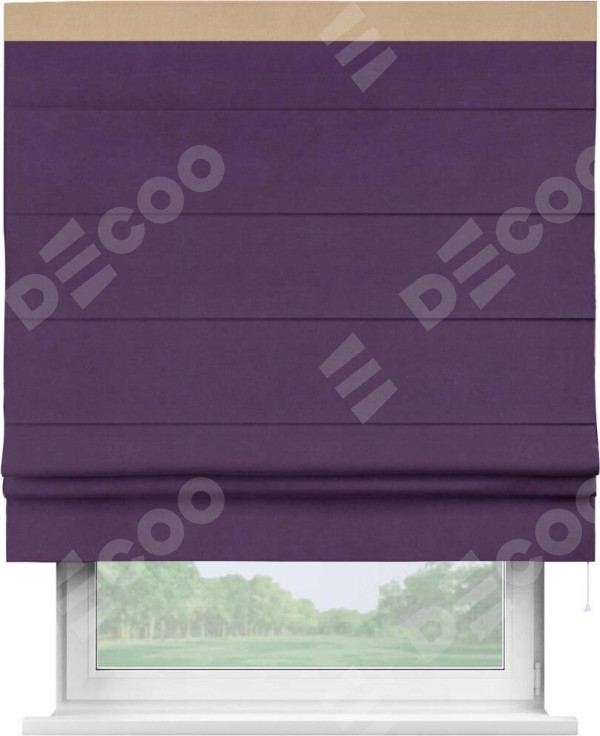 Римская штора «Кортин» с кантом Кинг, для проема, ткань вельвет темно-фиолетовый