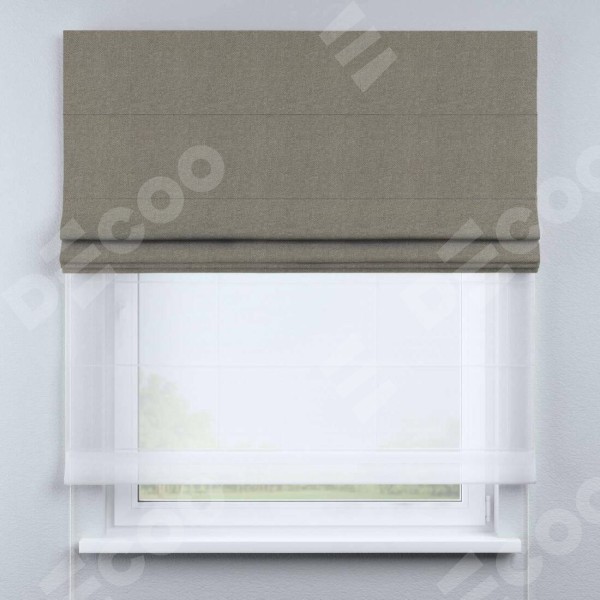 Римская штора «Кортин» день-ночь, ткань лён димаут, серо-зелёный