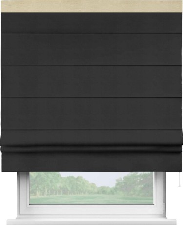 Римская штора «Кортин» с кантом Кинг, для проема, ткань блэкаут однотонный черный