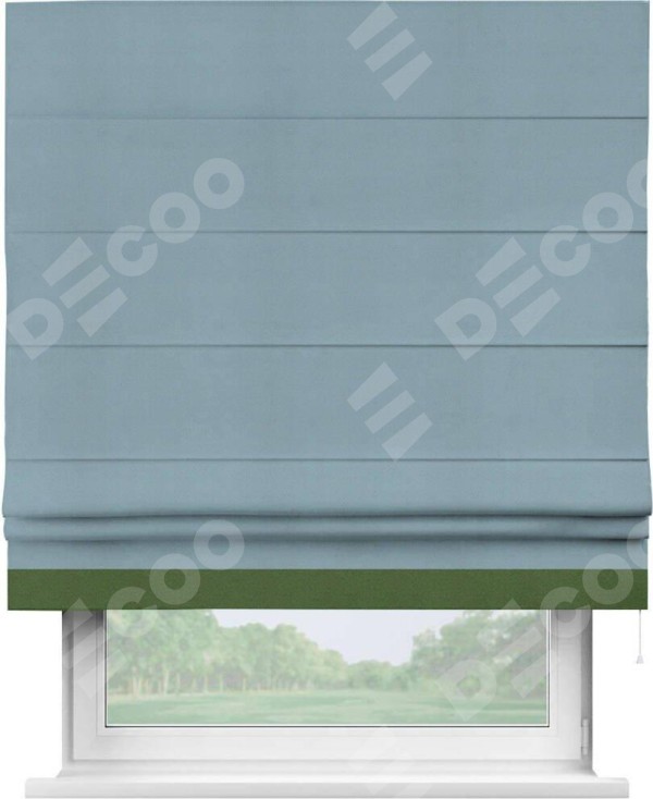 Римская штора «Кортин» с кантом Джестер, для проема, ткань блэкаут однотонный серо-голубой