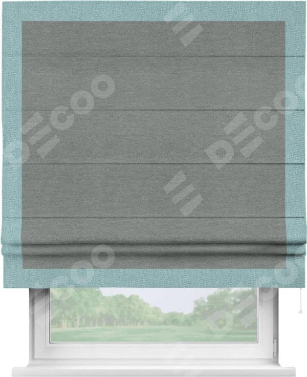 Римская штора «Кортин» с кантом Чесс, для проема, ткань твид блэкаут, серый