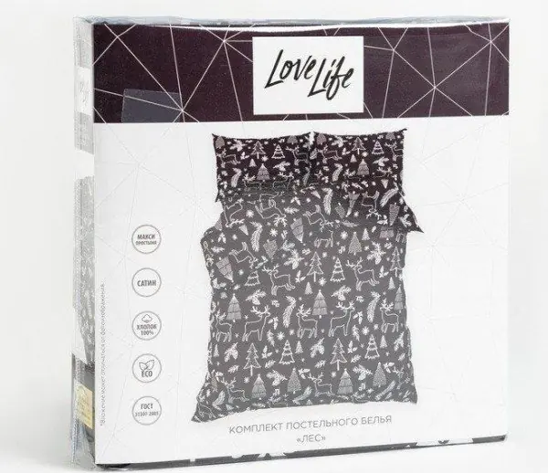 Постельное бельё LoveLife 2сп «Лес» 175х215 см, 200х225 см, 50х70 см-2шт, 100%хлопок, сатин