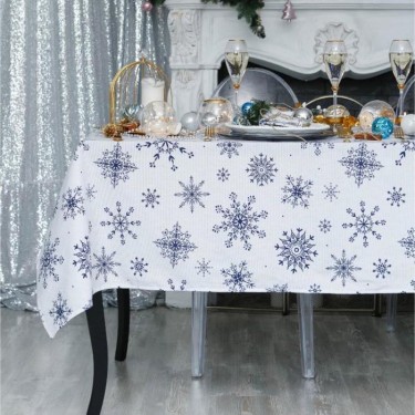 Скатерть Доляна «Новый год: Синие снежинки» 220х149 см, 100% хлопок, 164 г/м2