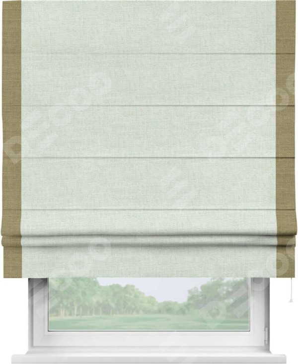 Римская штора «Кортин» для проёма, лён топлёное молоко, с кантом Стрим Дуо