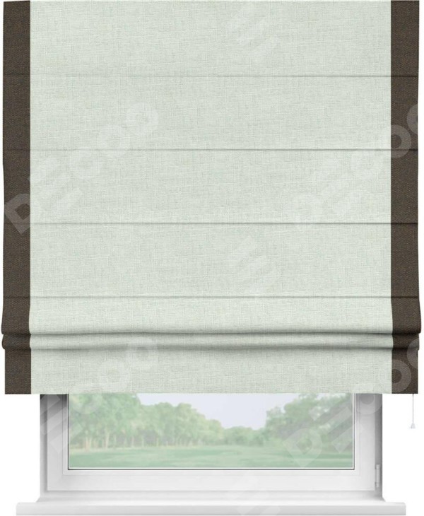 Римская штора «Кортин» для проёма, лён топлёное молоко, с кантом Стрим Дуо