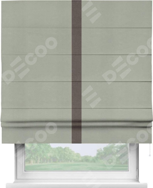 Римская штора «Кортин» с кантом Хайвэй, для проема, ткань вельвет cветло-серый